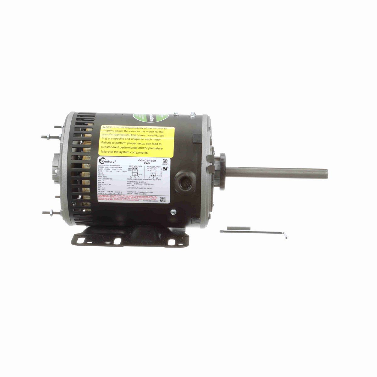 Century JuggerNaut® Pro Condenser Fan Motor, 1/2 HP, 3 Ph, 60 Hz, 230/460 V, 1200 RPM, 56Z Frame, OPAO - H1055A-PRO