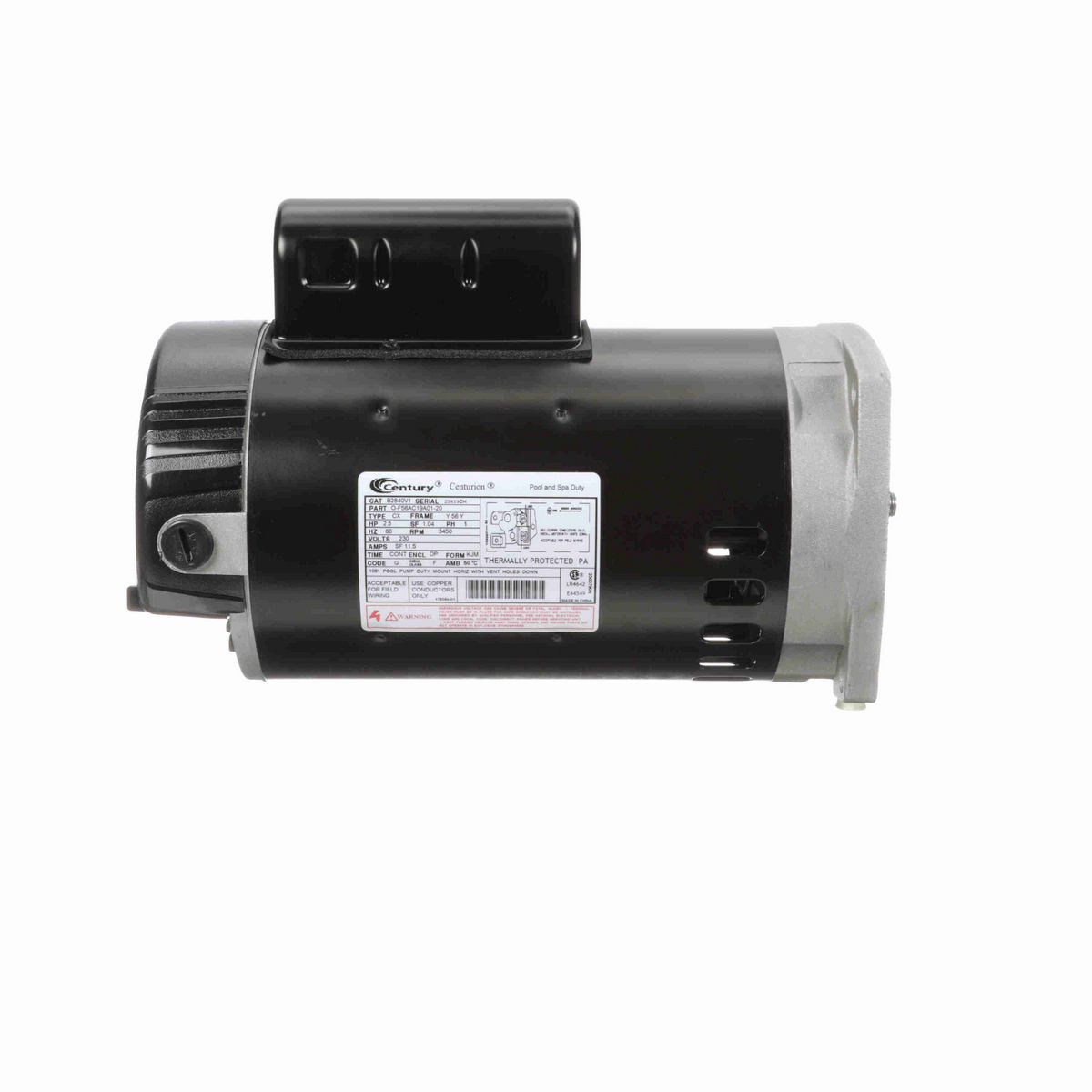 Century Pool Pump Motor, 2.5 HP, 1 Ph, 60 Hz, 230 V, 3600 RPM, Y56Y Frame, DP - B2840V1