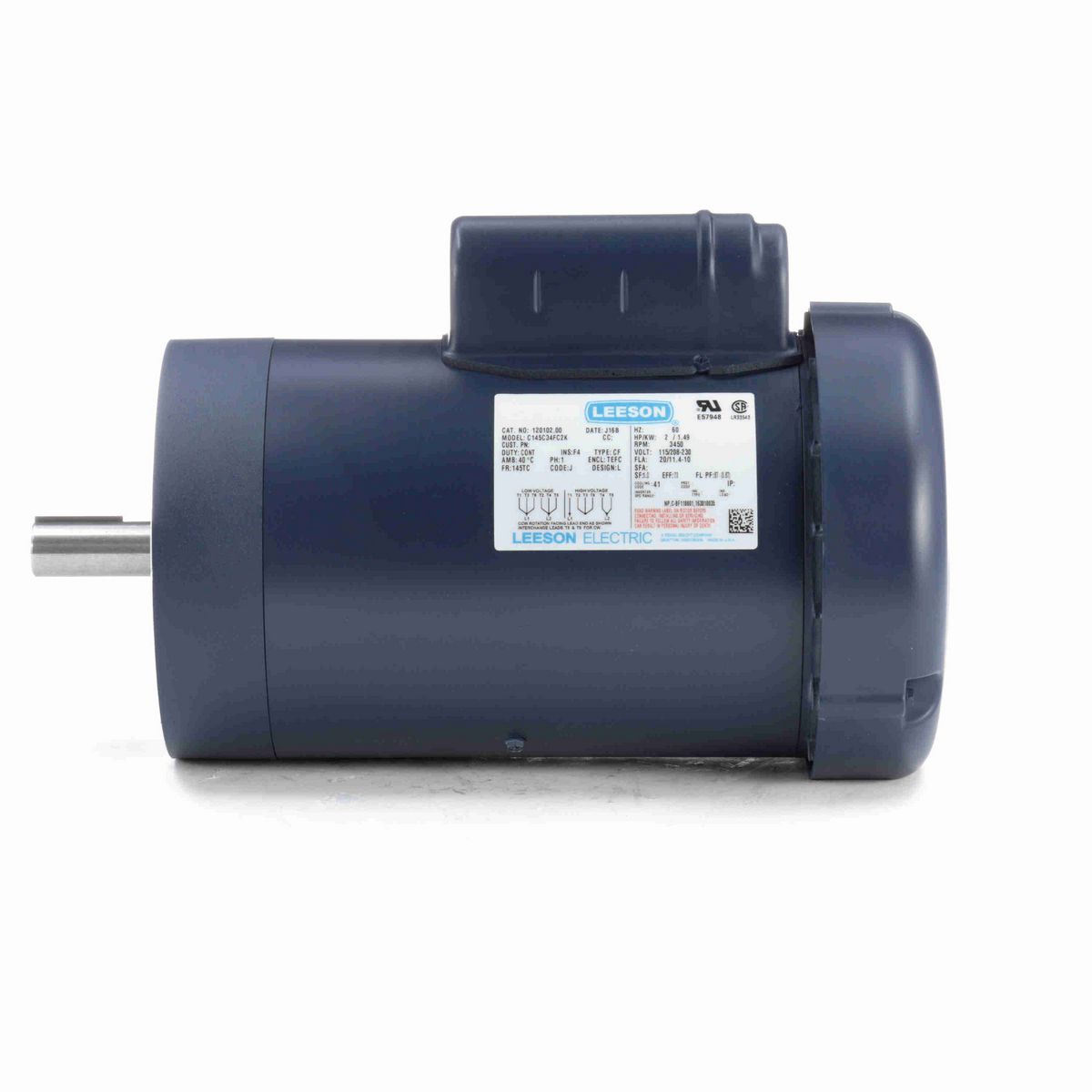 LEESON General Purpose Motor, 2 HP, 1 Ph, 60 Hz, 115/230 V, 3600 RPM, 145TC Frame, TEFC - 120102.00