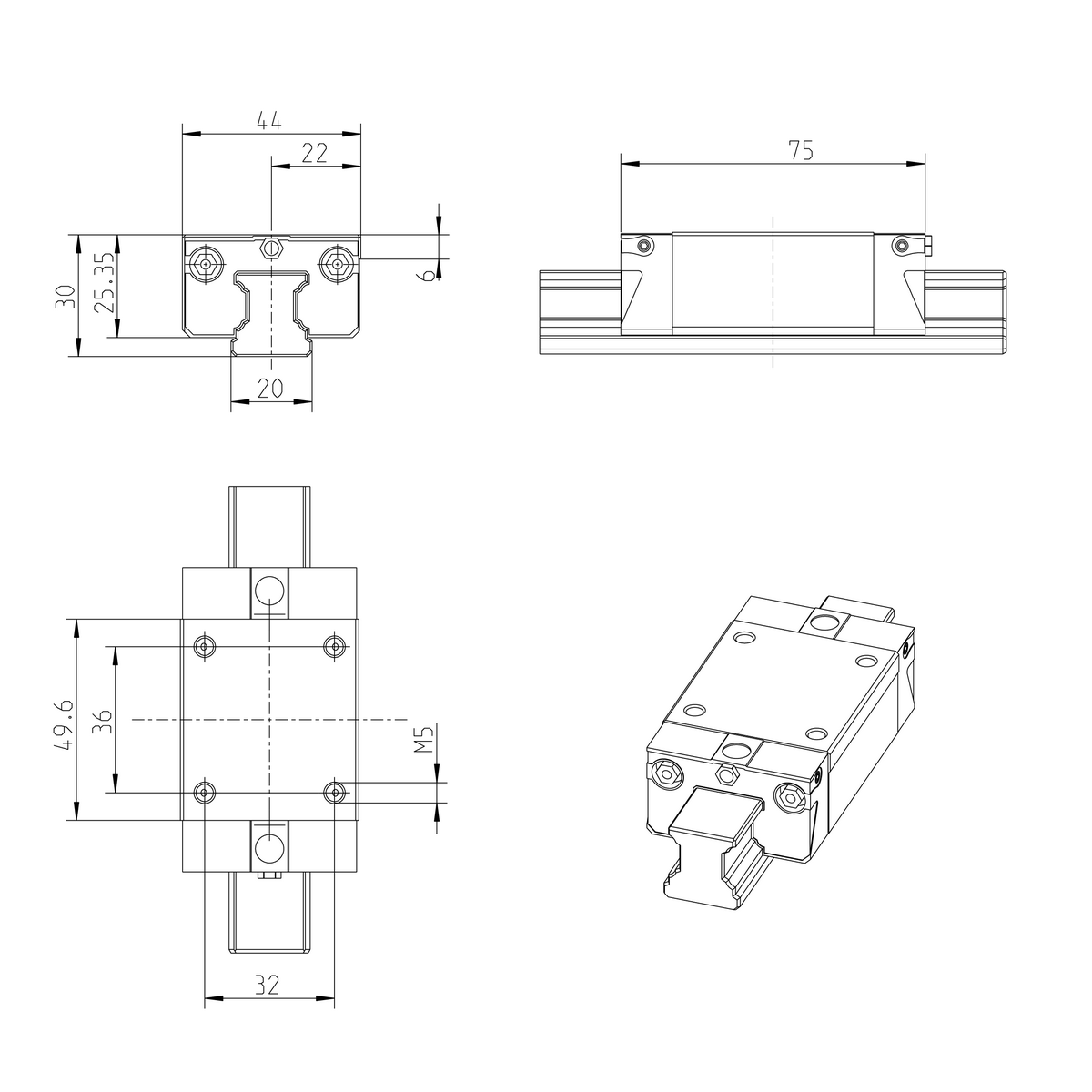 Шариковая каретка из нержавеющей стали Resist NRII Bosch Rexroth KWD-020-SNS-C0-H-0 [R201189304]