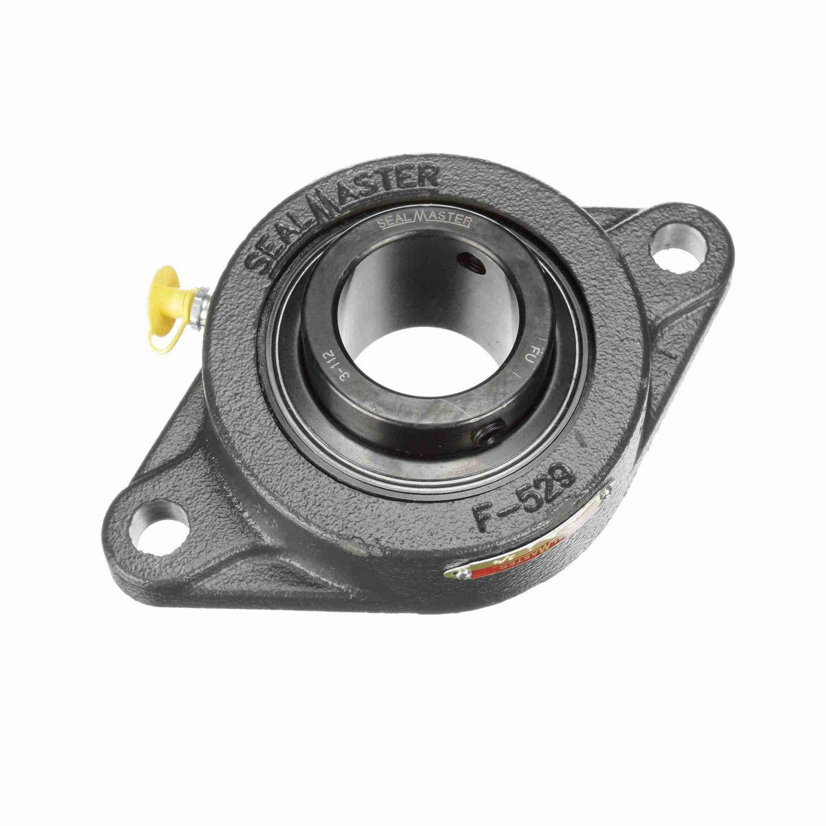 Sealmaster Mounted Cast Iron Two Bolt Flange Ball Bearing - 52100 Bearing Steel, Black Oxided - Setscrew Lock - MSFT-28