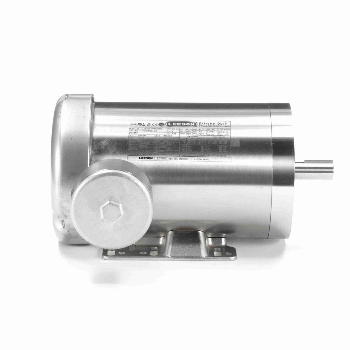 LEESON Extreme Duck® Ultra General Purpose Motor, 2 & 1.50 HP, 3 Ph, 60 & 50 Hz, 230/460 & 190/380 V, 1800 & 1500 RPM, 145TC Frame, TEFC - 121882.00