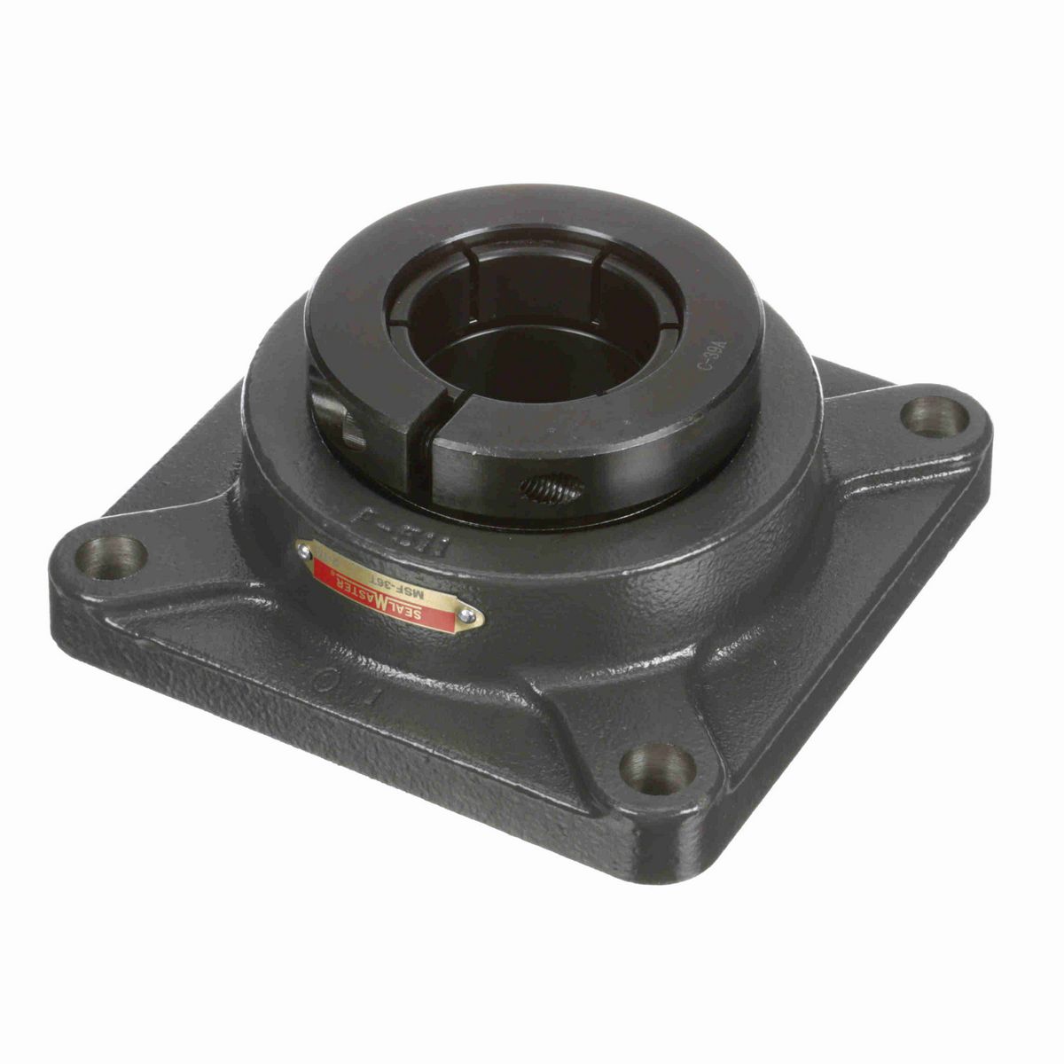 Sealmaster Mounted Cast Iron Four Bolt Flange Ball Bearing - 52100 Bearing Steel, Black Oxided - Concentric Lock - MSF-36T