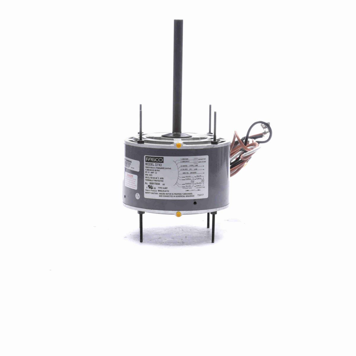 FASCO Condenser Fan Motor, 1/5 HP, 1 Ph, 60 Hz, 208-230 V, 1075 RPM, 1 Speed, 48 Frame, ODP - D743