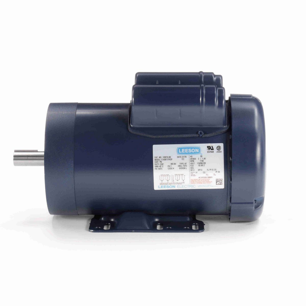 LEESON General Purpose Motor, 2 HP, 1 Ph, 60 Hz, 115/230 V, 1800 RPM, 145TC Frame, TEFC - 120274.00