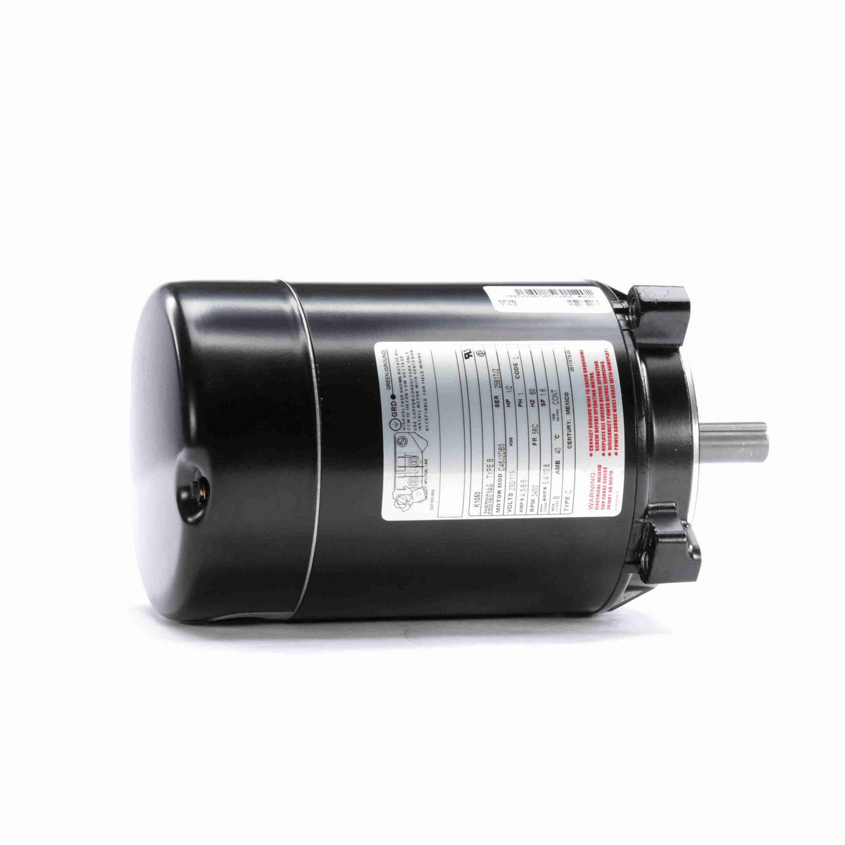 Century Jet Pump Motor, 1/2 HP, 1 Ph, 60 Hz, 230/115 V, 3600 RPM, 56C Frame, ODP - K1050