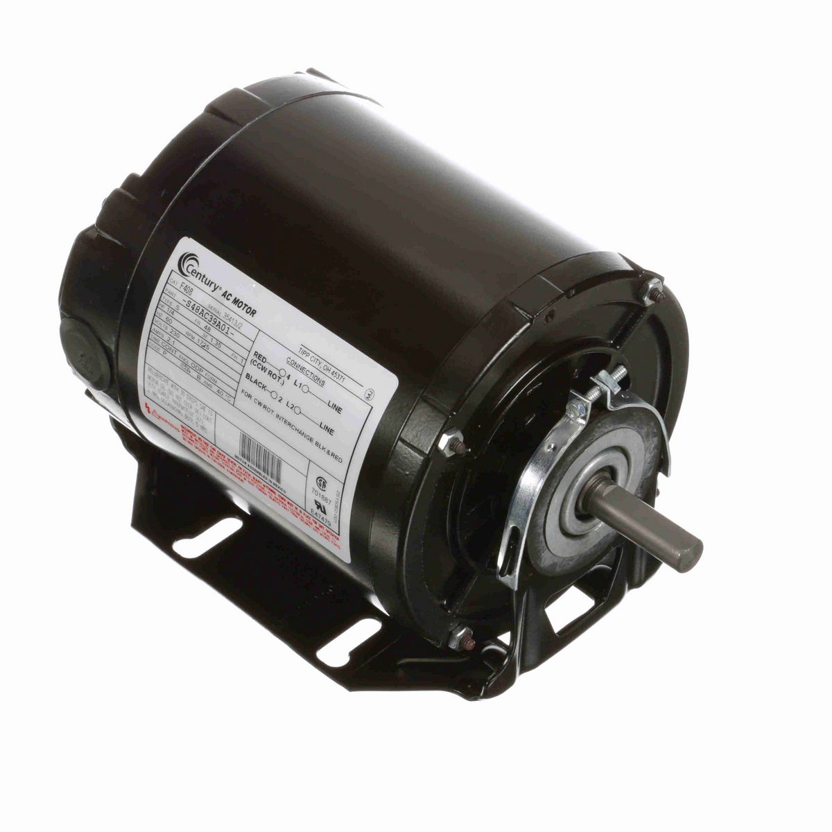 Century General Purpose Motor, 1/4 HP, 1 Ph, 60 Hz, 230 V, 1800 RPM, 48 Frame, ODP - F408