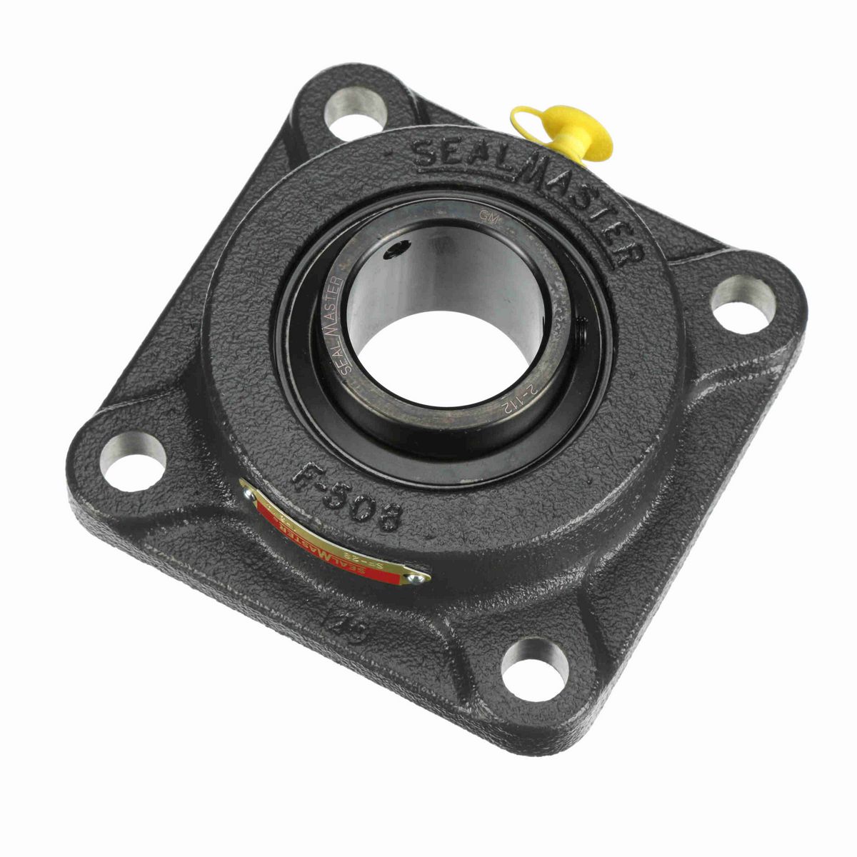 Sealmaster Mounted Cast Iron Four Bolt Flange Ball Bearing - 52100 Bearing Steel, Black Oxided - Setscrew Lock - SF-28