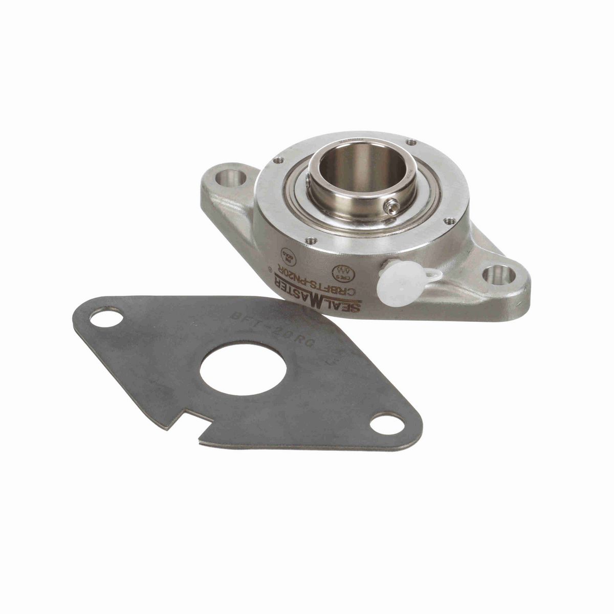 Sealmaster Mounted Stainless Steel Two Bolt Flange Ball Bearing - 52100 Bearing Steel, Phosphorus Nickel Coated - Setscrew Lock - Corrosion Resistant - CRBFTS-PN20R
