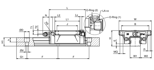 Направляющая система SNR LGBXH55FN1SSL00550NZ0-2-0-95.0N