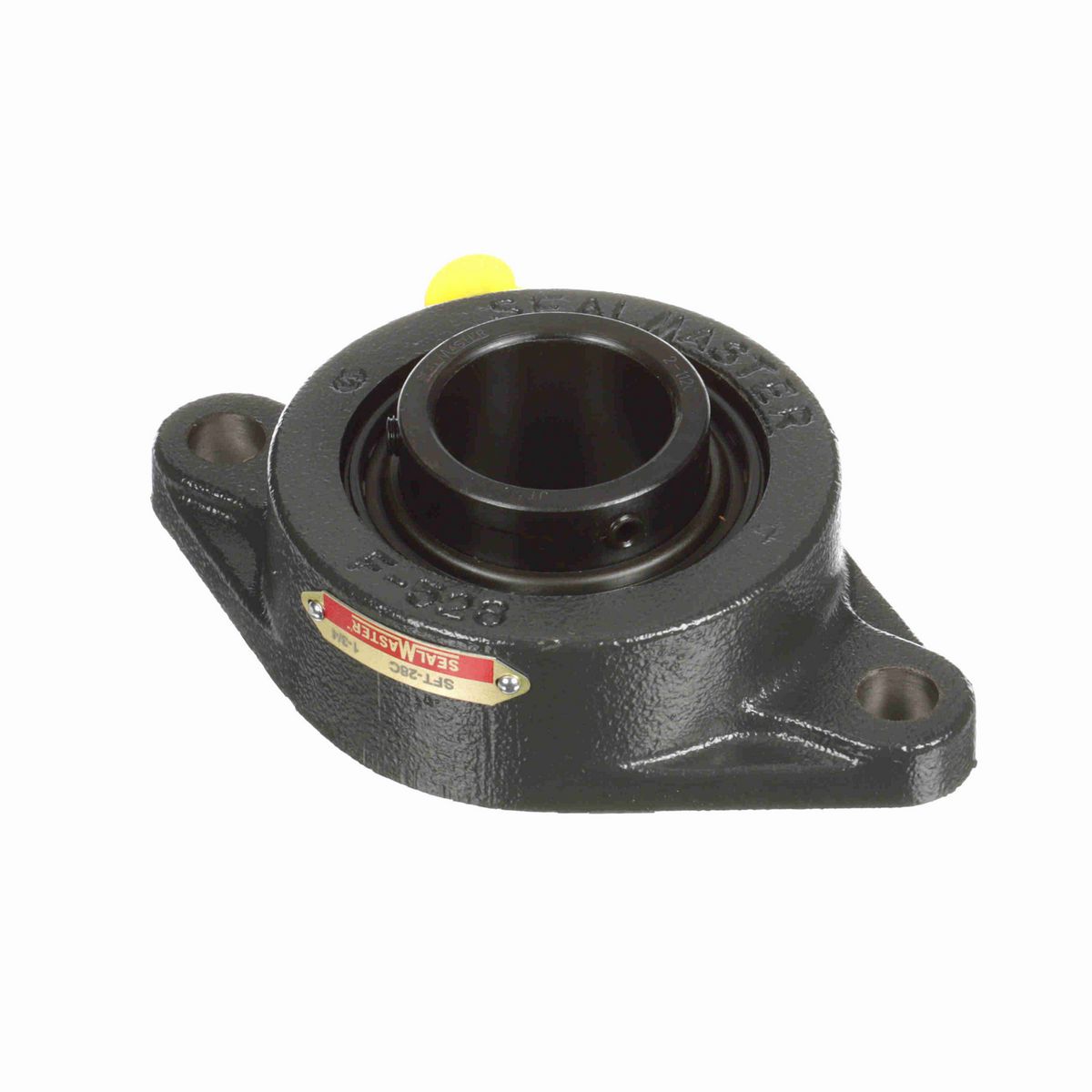 Sealmaster Mounted Cast Iron Two Bolt Flange Ball Bearing - 52100 Bearing Steel, Black Oxided - Setscrew Lock - SFT-28C