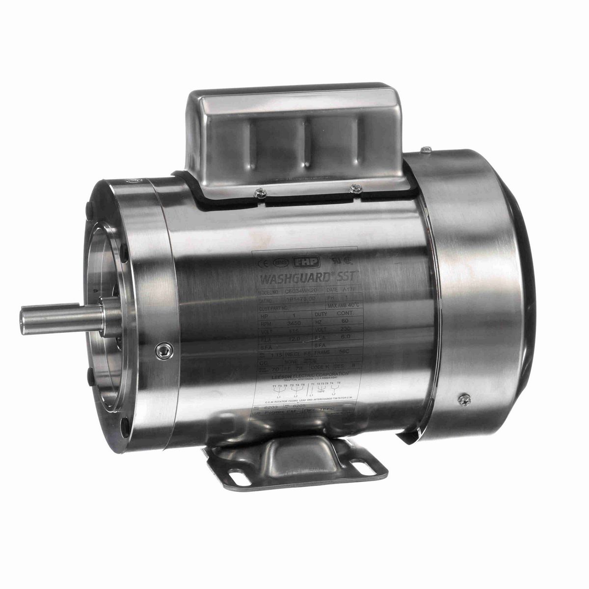 LEESON SST Duck™ General Purpose Motor, 1 HP, 1 Ph, 60 Hz, 115/230 V, 3600 RPM, 56C Frame, TEFC - 191478.00