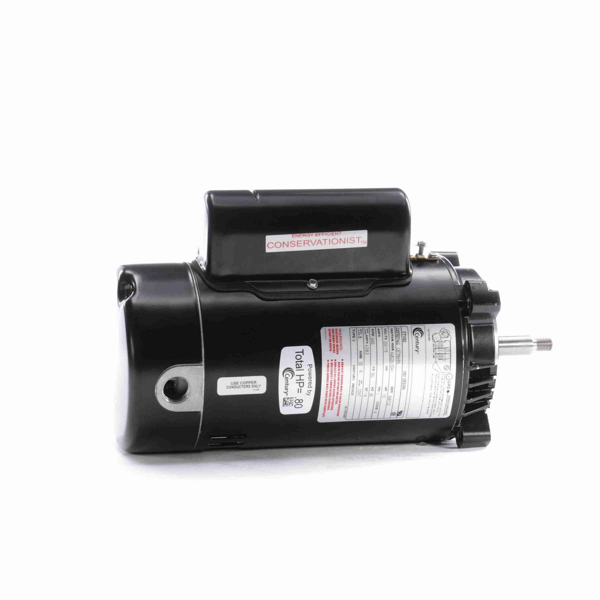 Century Pool Pump Motor, 1/2 HP, 1 Ph, 60 Hz, 230/115 V, 3600 RPM, 56J Frame, ODP - CT1052