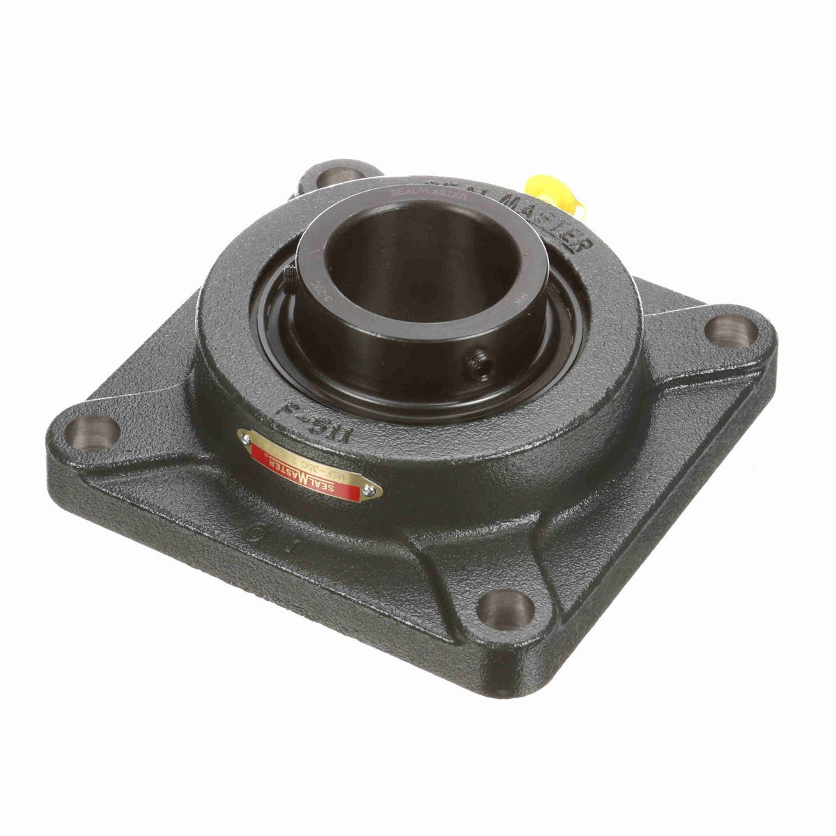 Sealmaster Mounted Cast Iron Four Bolt Flange Ball Bearing - 52100 Bearing Steel, Black Oxided - Setscrew Lock - MSF-35C