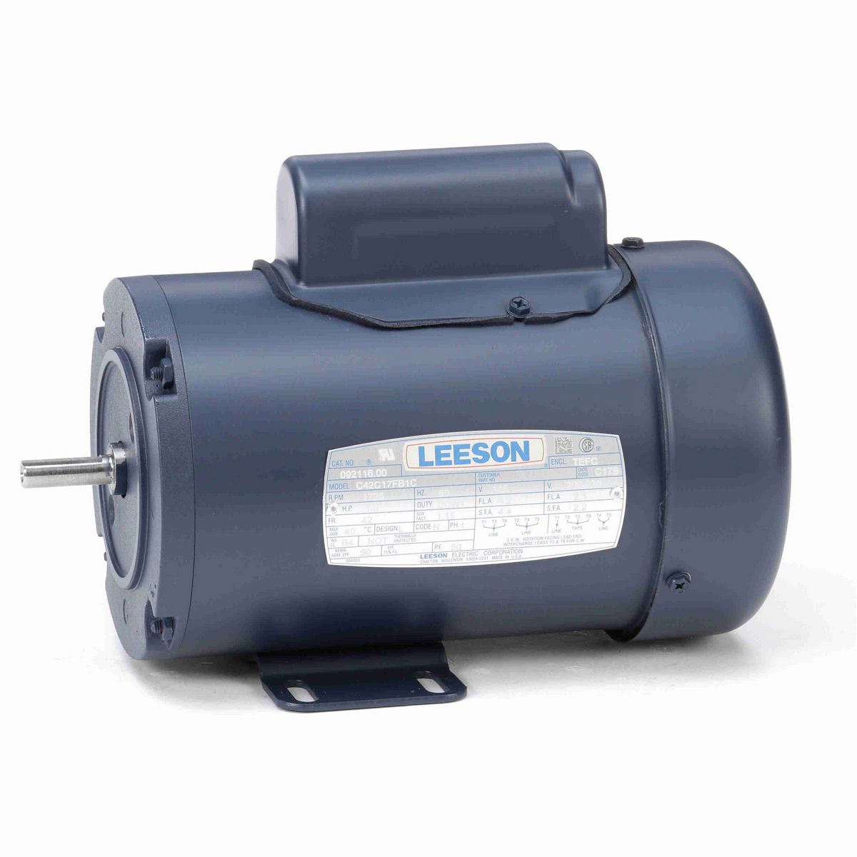 LEESON General Purpose Motor, 0.17 HP, 1 Ph, 60 Hz, 115/208-230 V, 1800 RPM, 42 Frame, TEFC - 092116.00