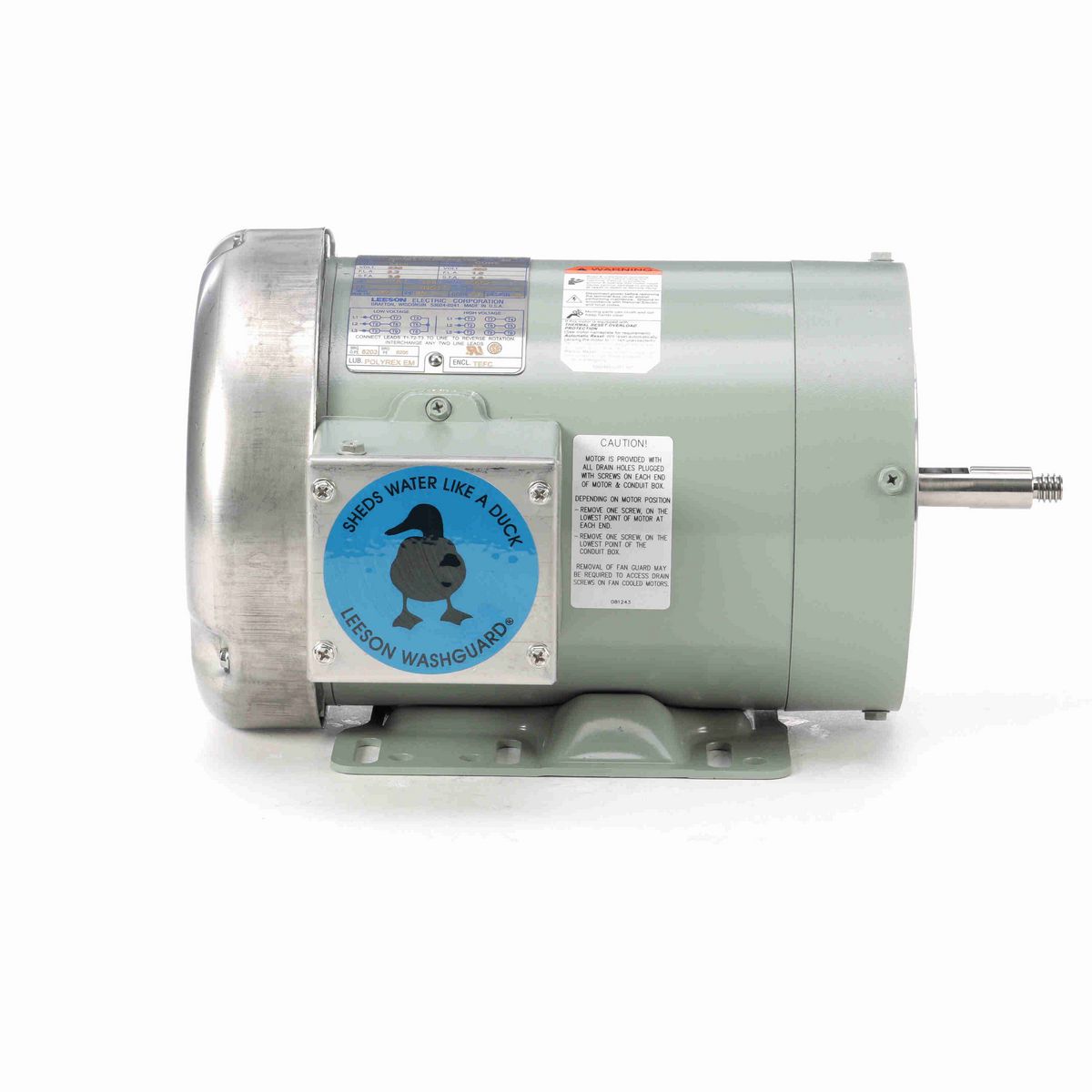 LEESON General Purpose Farm Duty Motor, 1 HP, 3 Ph, 60 Hz, 230/460 V, 3600 RPM, 56CZ Frame, TEFC - 119230.00