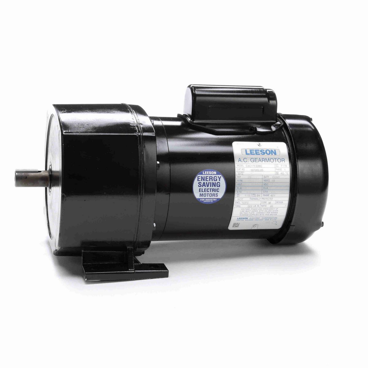 LEESON Parallel Shaft Gearmotor, 0.25 HP, 1 Ph, 60 Hz, 115/208-230 V, 26 RPM, 48Y Frame, TEFC - 107002.00
