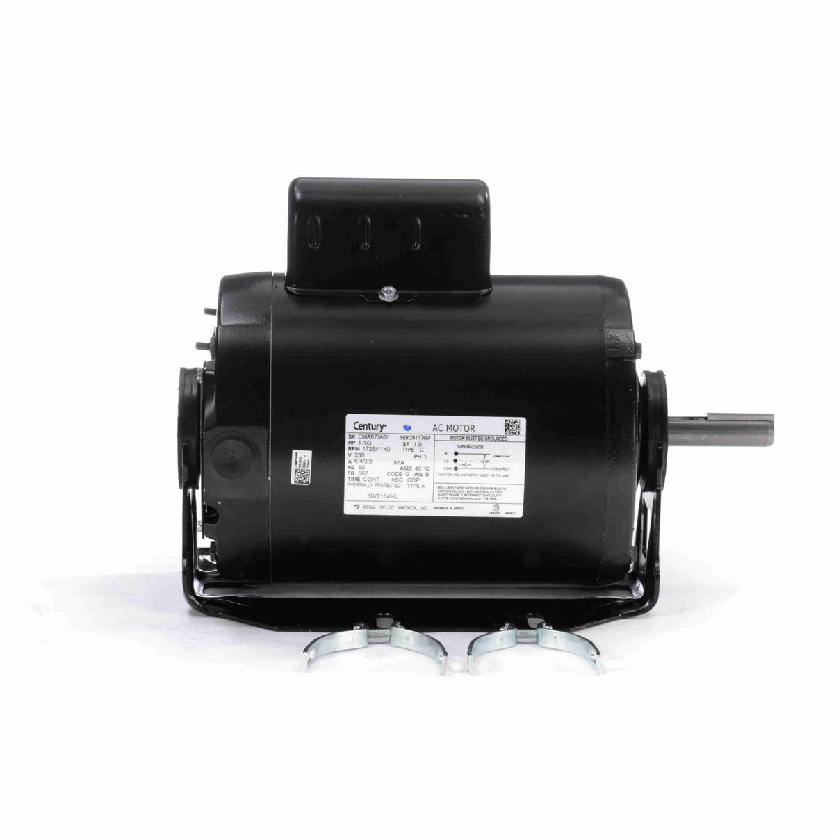 Century Refrigeration Motor, 1-1/3 HP, 1 Ph, 60 Hz, 230 V, 1800 RPM, 56Z Frame, ODP - SV2104HL
