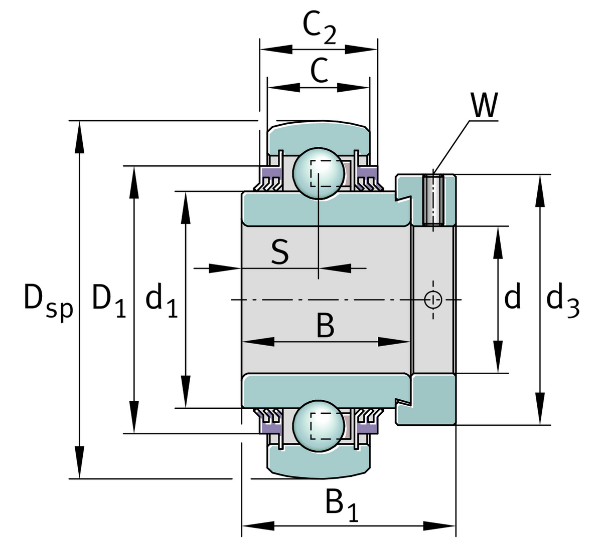 Радиальный закрепляемый шарикоподшипник INA E50-KTT-B-L285/70