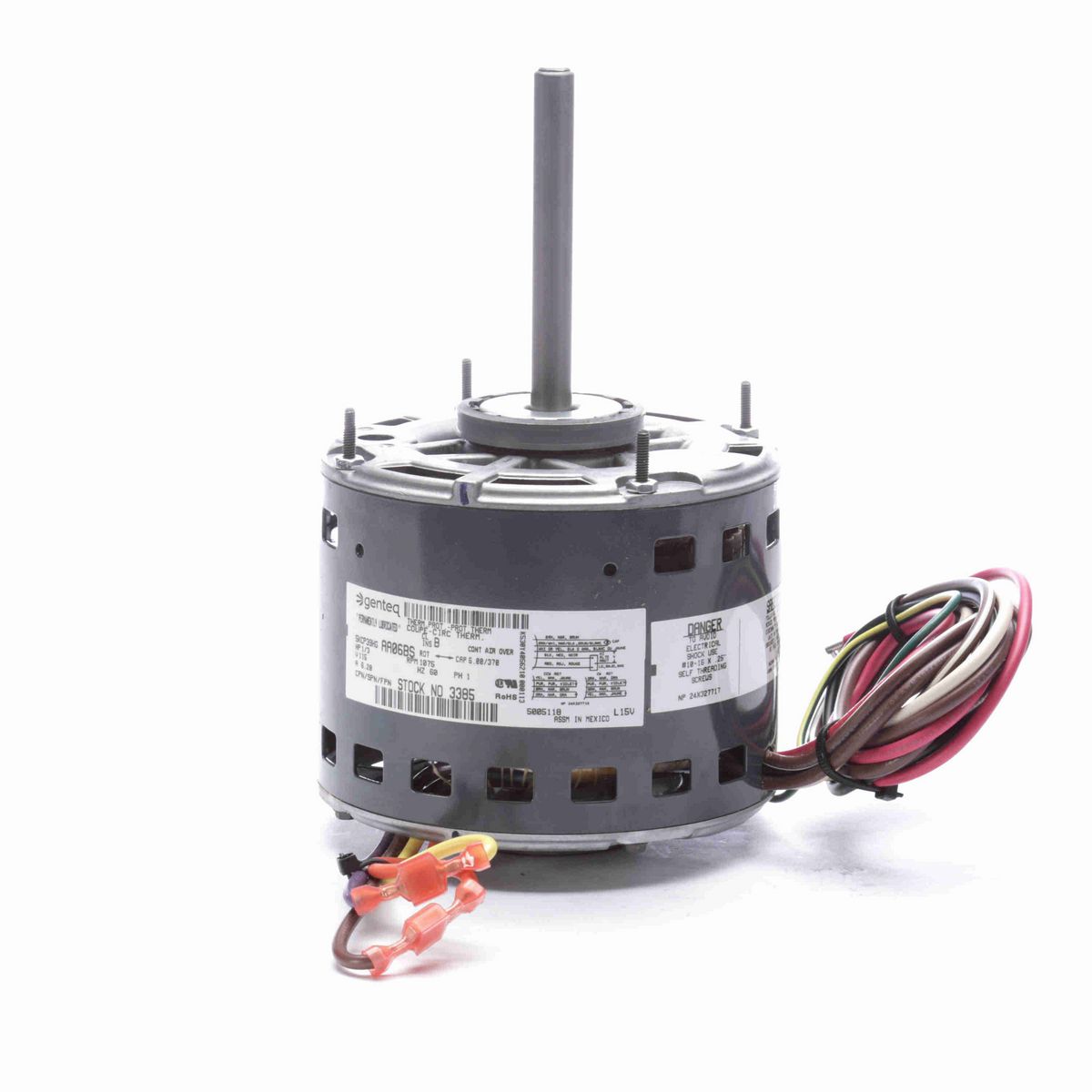 Genteq Fan and Blower Motor, 1/3 HP, 1 Ph, 60 Hz, 115 V, 1075 RPM, 2 Speed, 48 Frame, OPAO - 3385