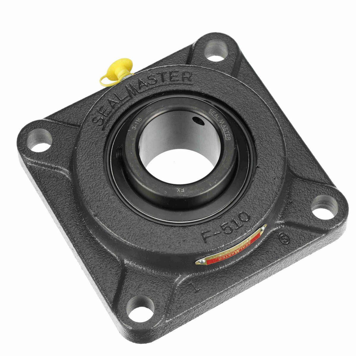 Sealmaster Mounted Cast Iron Four Bolt Flange Ball Bearing - 52100 Bearing Steel, Black Oxided - Double Setscrew Lock - MSFD-24