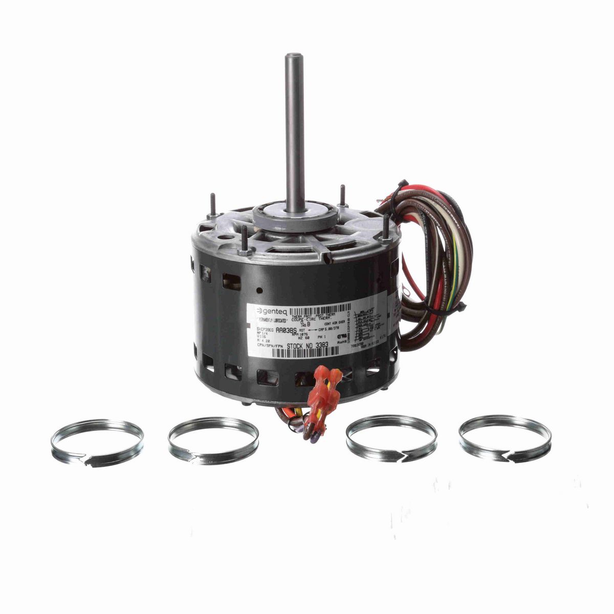 Genteq Fan and Blower Motor, 1/4 HP, 1 Ph, 60 Hz, 115 V, 1075 RPM, 2 Speed, 48 Frame, OPAO - 3383