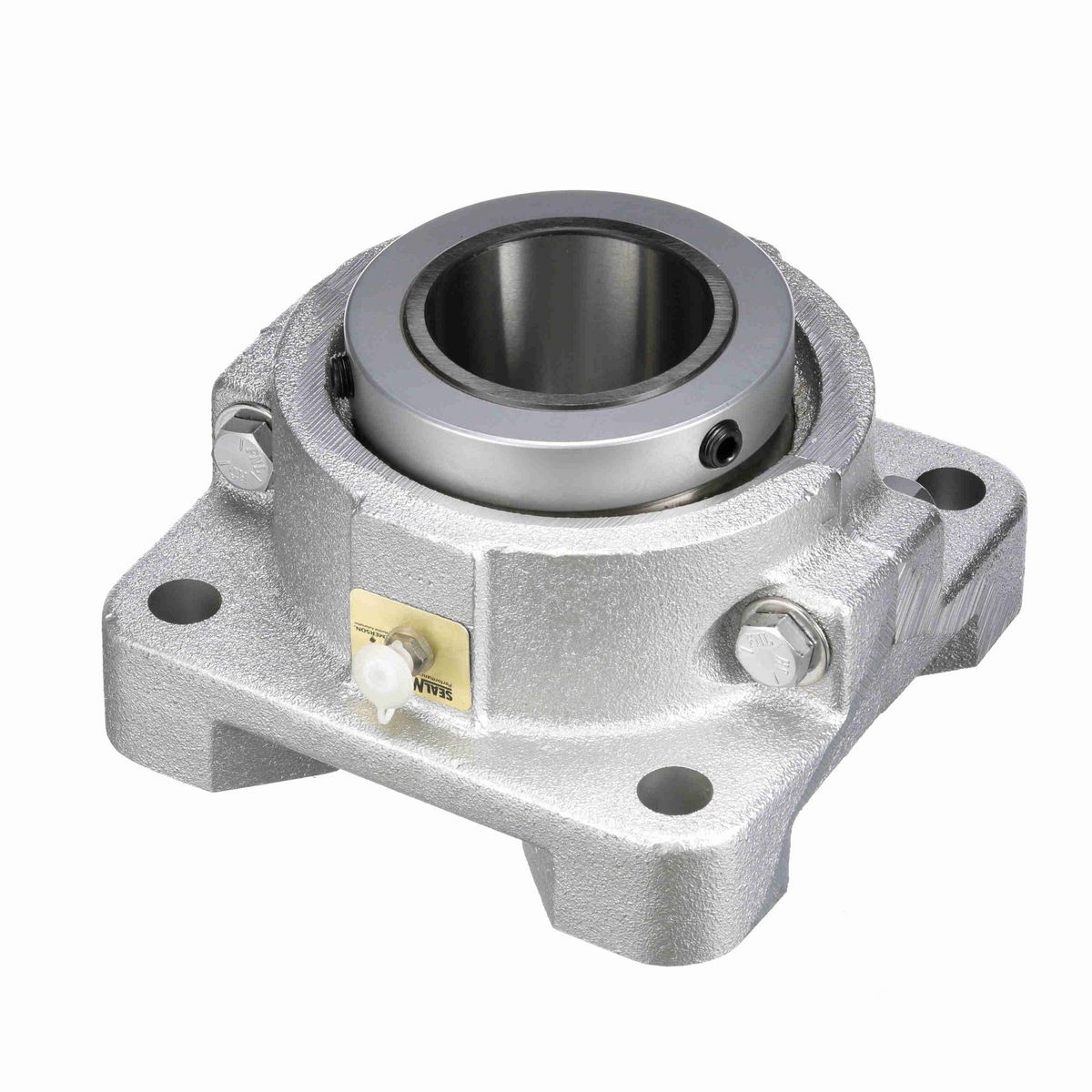 Sealmaster Mounted Flouropolymer Coated Cast Iron Four Bolt Flange Tapered Roller - 52100 Bearing Steel - Double Collar Mount Lock - Corrosion Resistant - RFB 107C CR