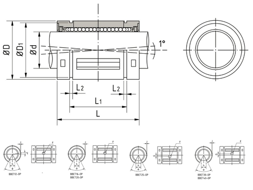 Прецизионные шариковые направляющие втулки SNR BBET40UU-OP