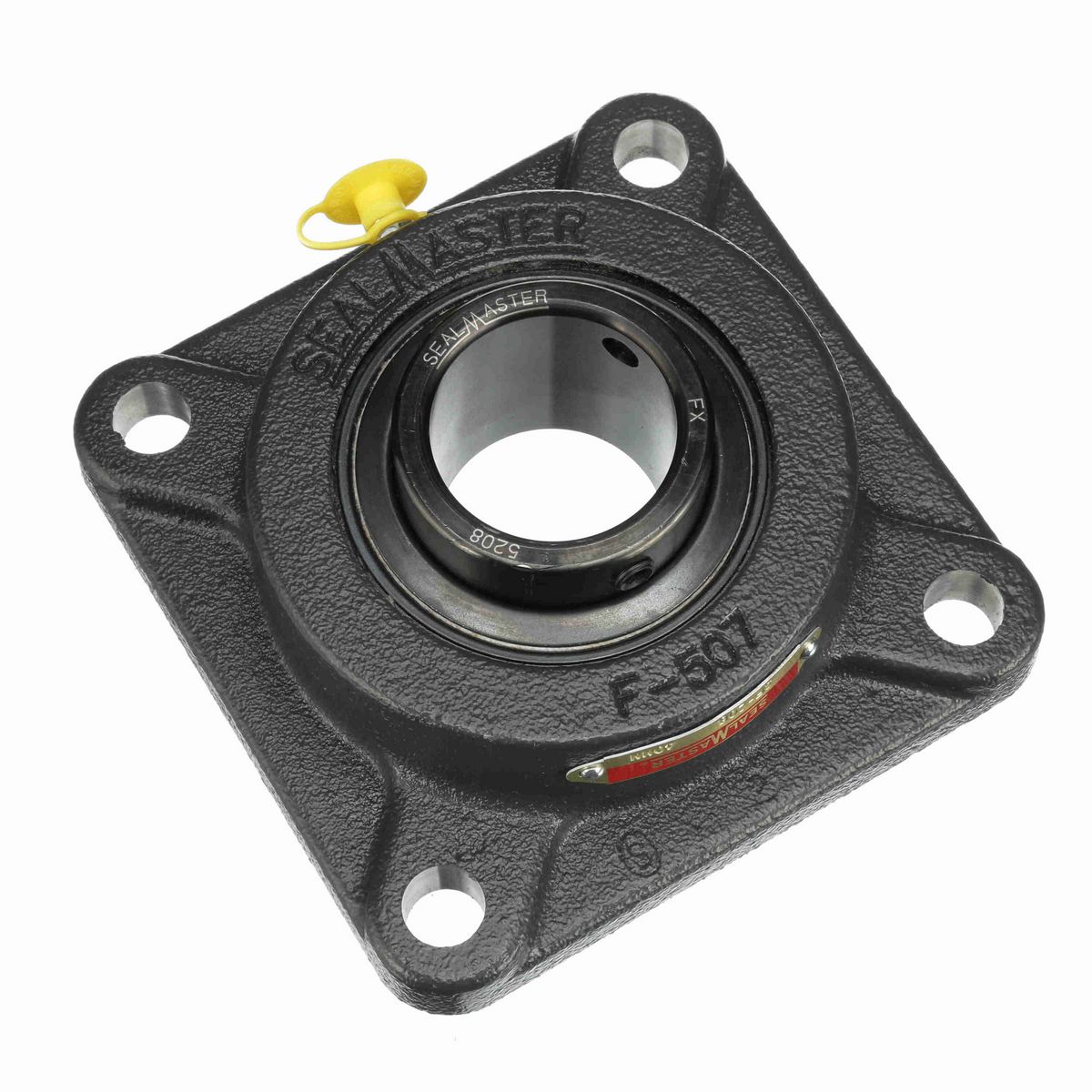 Sealmaster Mounted Cast Iron Four Bolt Flange Ball Bearing - 52100 Bearing Steel, Black Oxided - Setscrew Lock - SF-208
