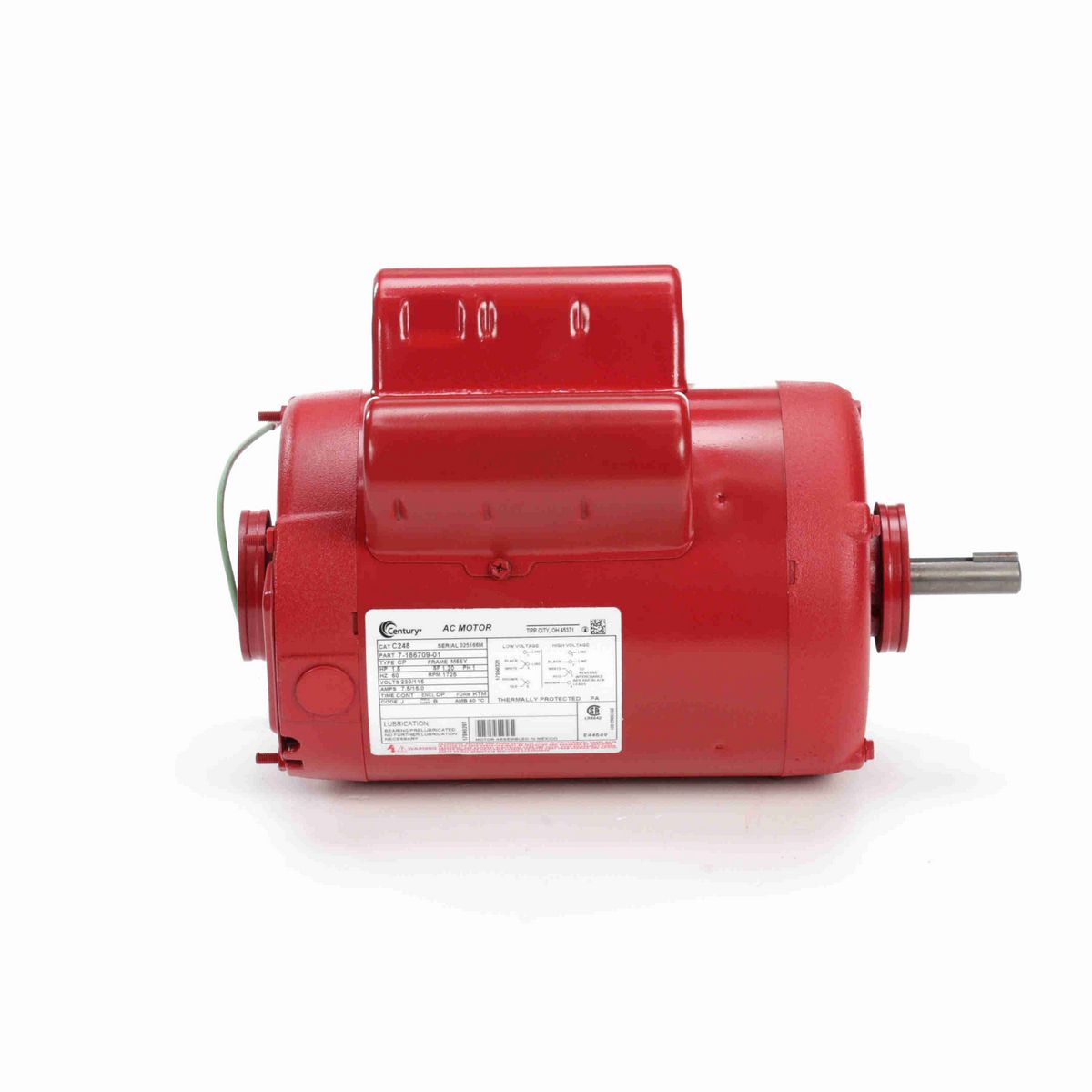 Century Circulator Pump Motor, 1.5 HP, 1 Ph, 60 Hz, 230/115 V, 1800 RPM, M56Y Frame, DP - C248