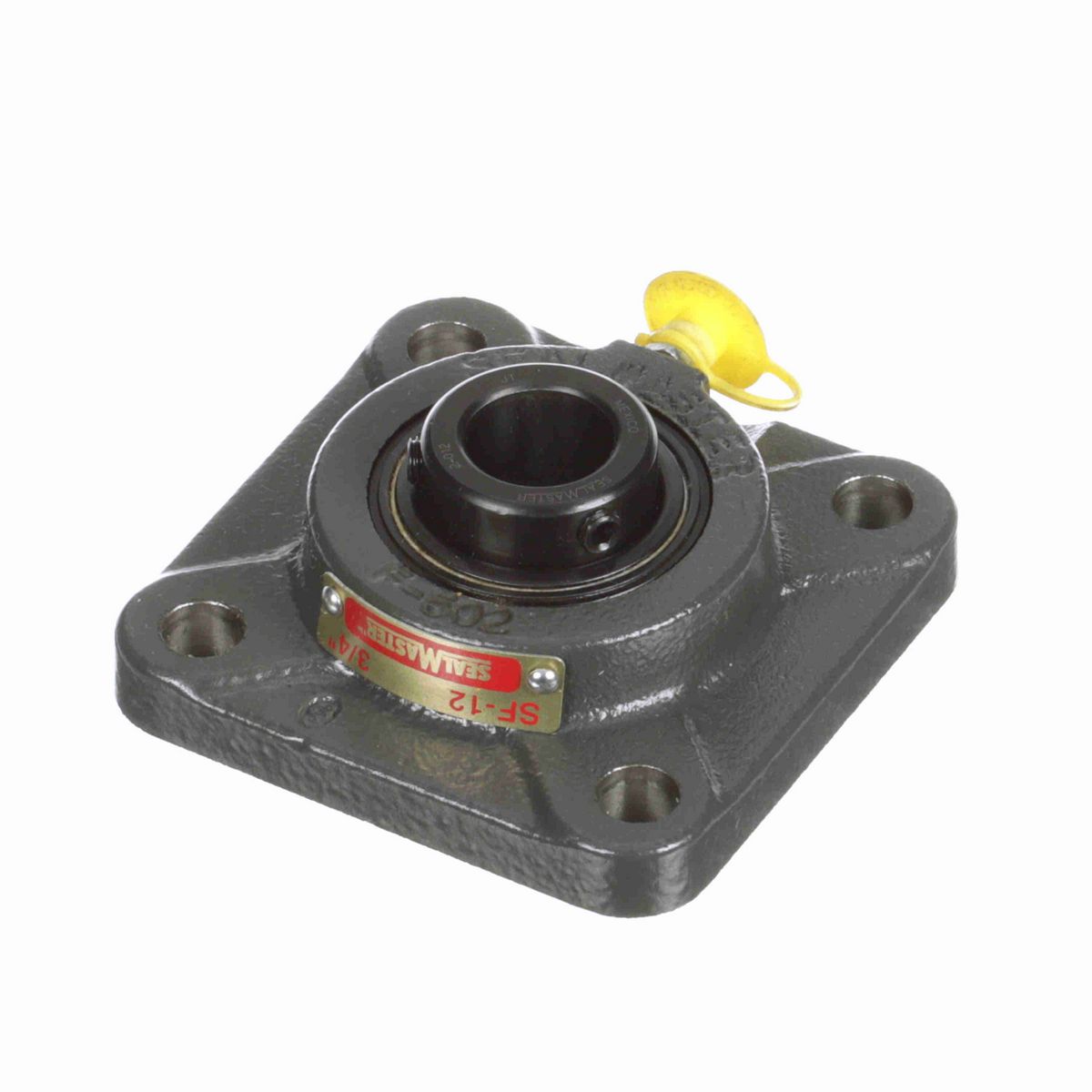 Sealmaster Mounted Cast Iron Four Bolt Flange Ball Bearing - 52100 Bearing Steel, Black Oxided - Setscrew Lock - SF-12