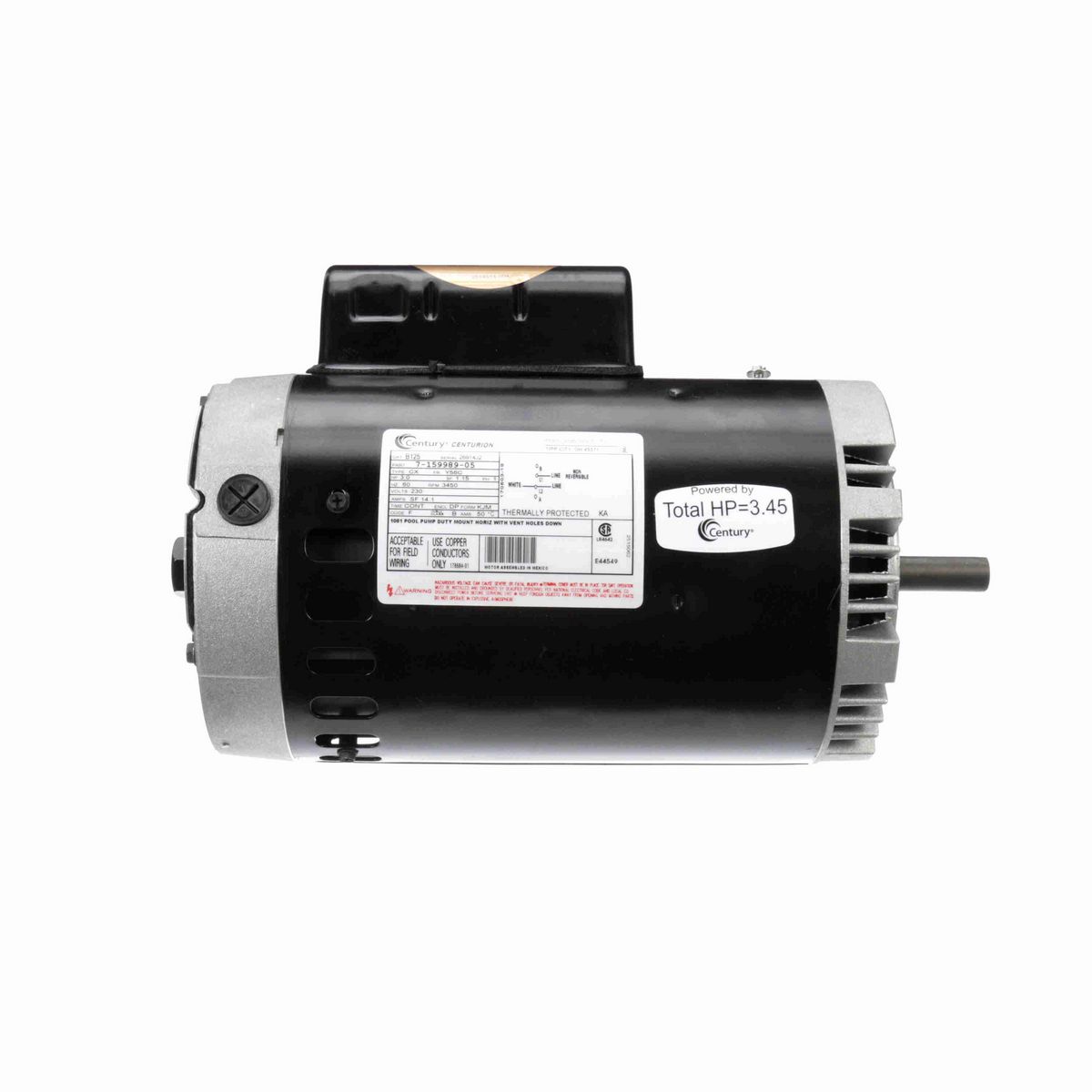 Century Pool Pump Motor, 3.0 HP, 1 Ph, 60 Hz, 230 V, 3600 RPM, Y56C Frame, DP - B125