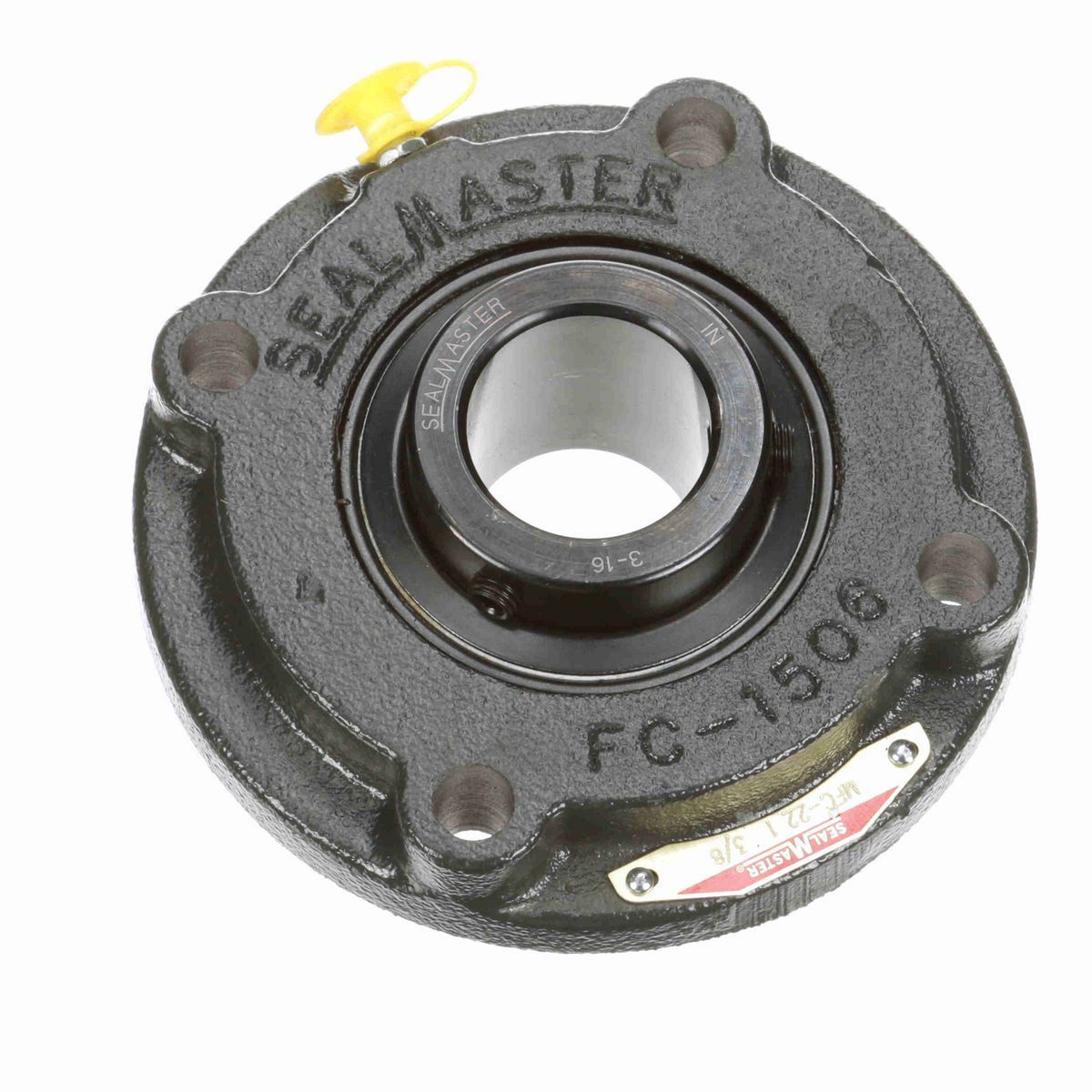 Sealmaster Mounted Cast Iron Flange Cartridge Ball Bearing - 52100 Bearing Steel, Black Oxided - Setscrew Lock - MFC-22