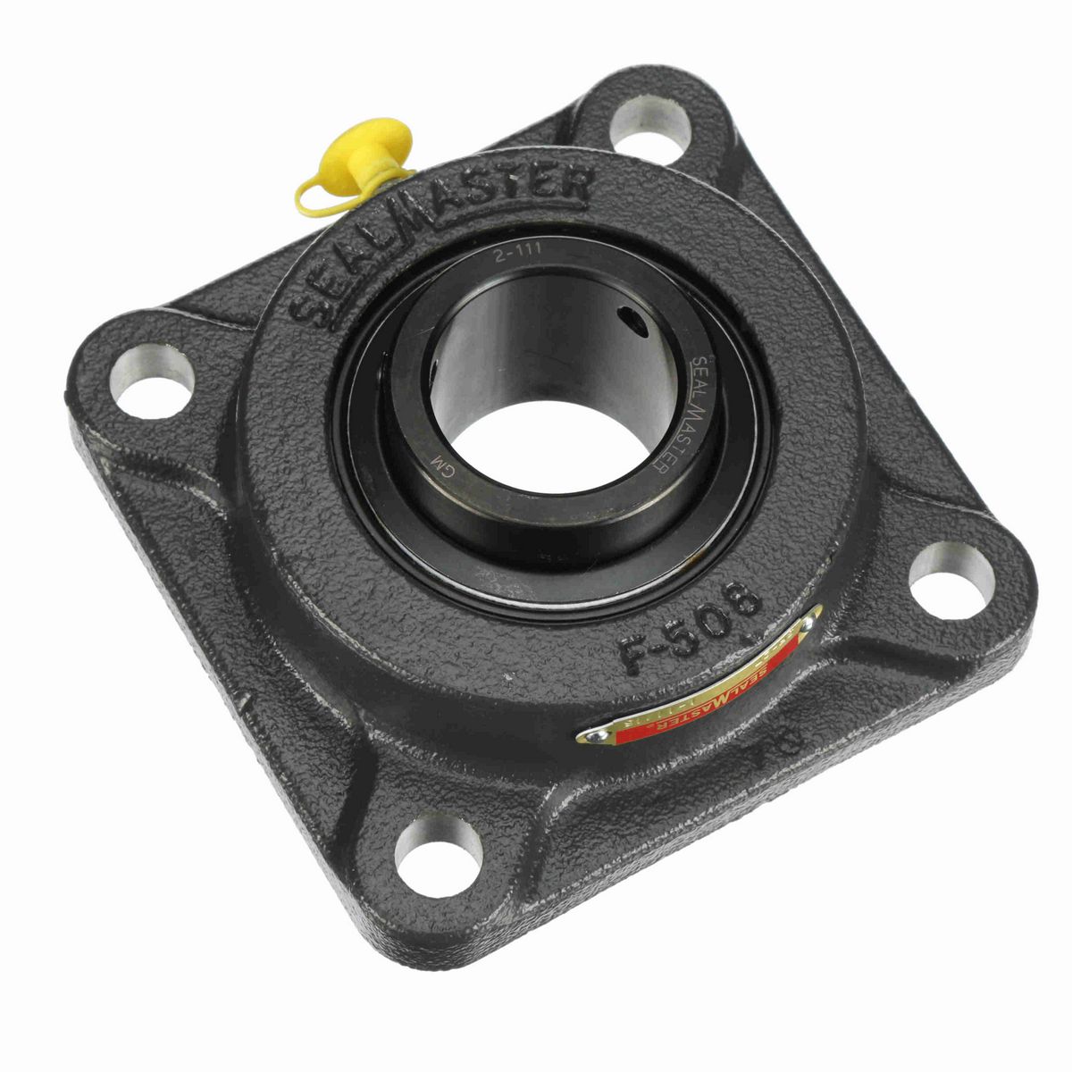 Sealmaster Mounted Cast Iron Four Bolt Flange Ball Bearing - 52100 Bearing Steel, Black Oxided - Setscrew Lock - SF-27