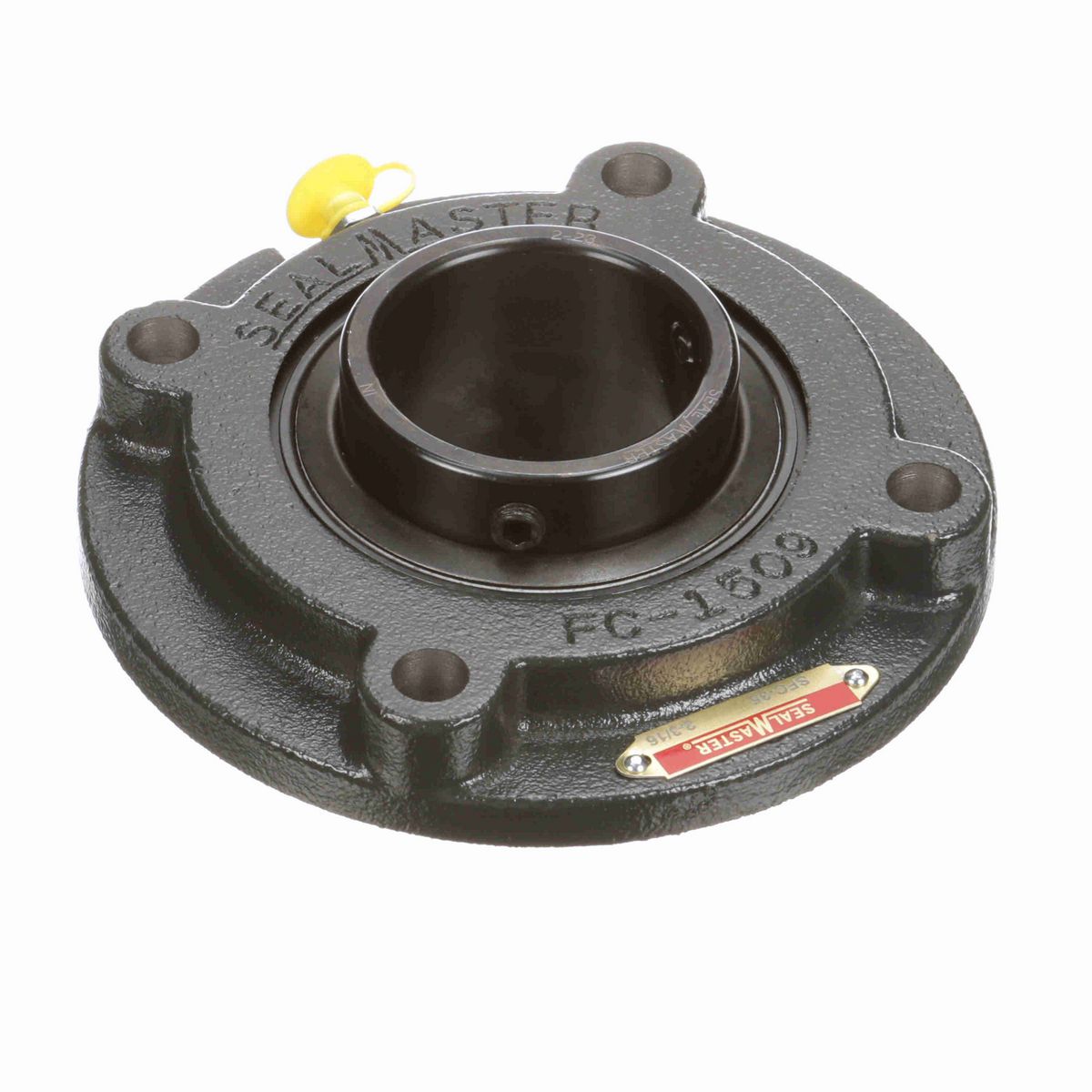 Sealmaster Mounted Cast Iron Flange Cartridge Ball Bearing - 52100 Bearing Steel, Black Oxided - Setscrew Lock - SFC-35