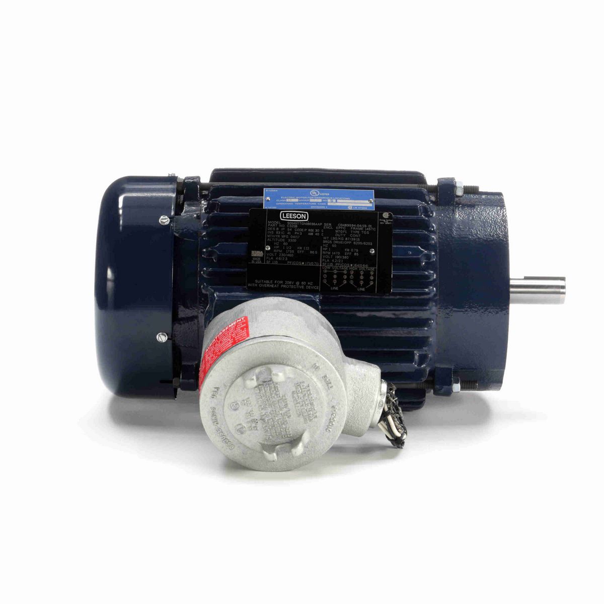LEESON Explosion Proof Motor, 1.50 & 1 HP, 3 Ph, 60 & 50 Hz, 230/460 & 190/380 V, 1800 & 1500 RPM, 145TC Frame, EPFC - C321B