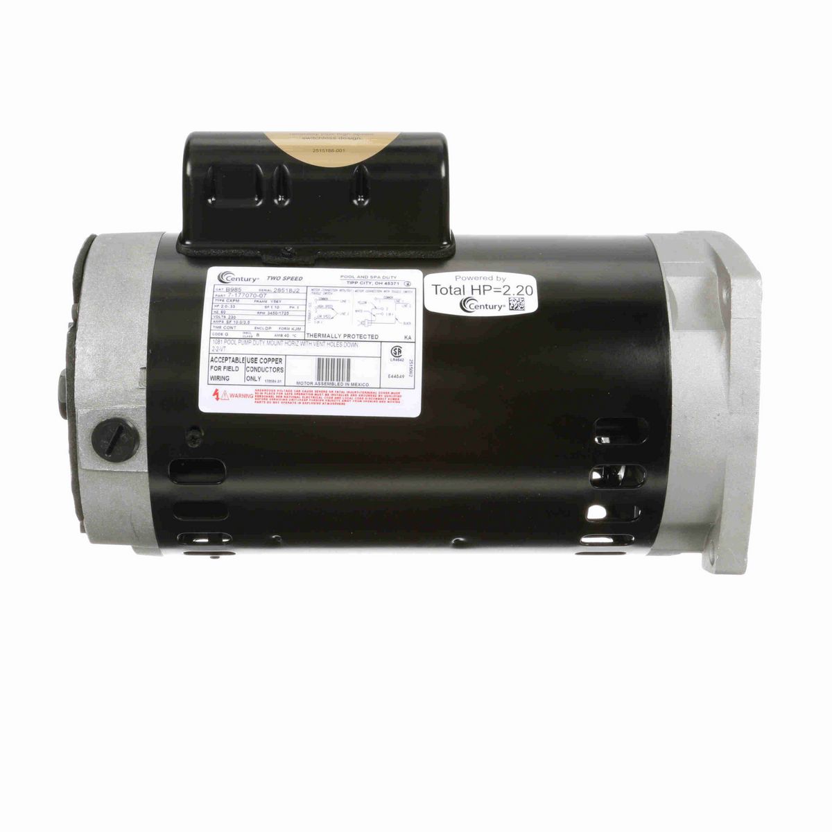 Century Pool Pump Motor, 2.0-.33 HP, 1 Ph, 60 Hz, 230 V, 3600 RPM, Y56Y Frame, DP - B985