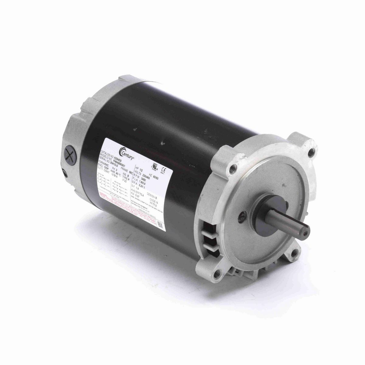 Century General Purpose Motor, .50 HP, 3 Ph, 60 Hz, 230/460 V, 3600 RPM, 56C Frame, ODP - H254ES