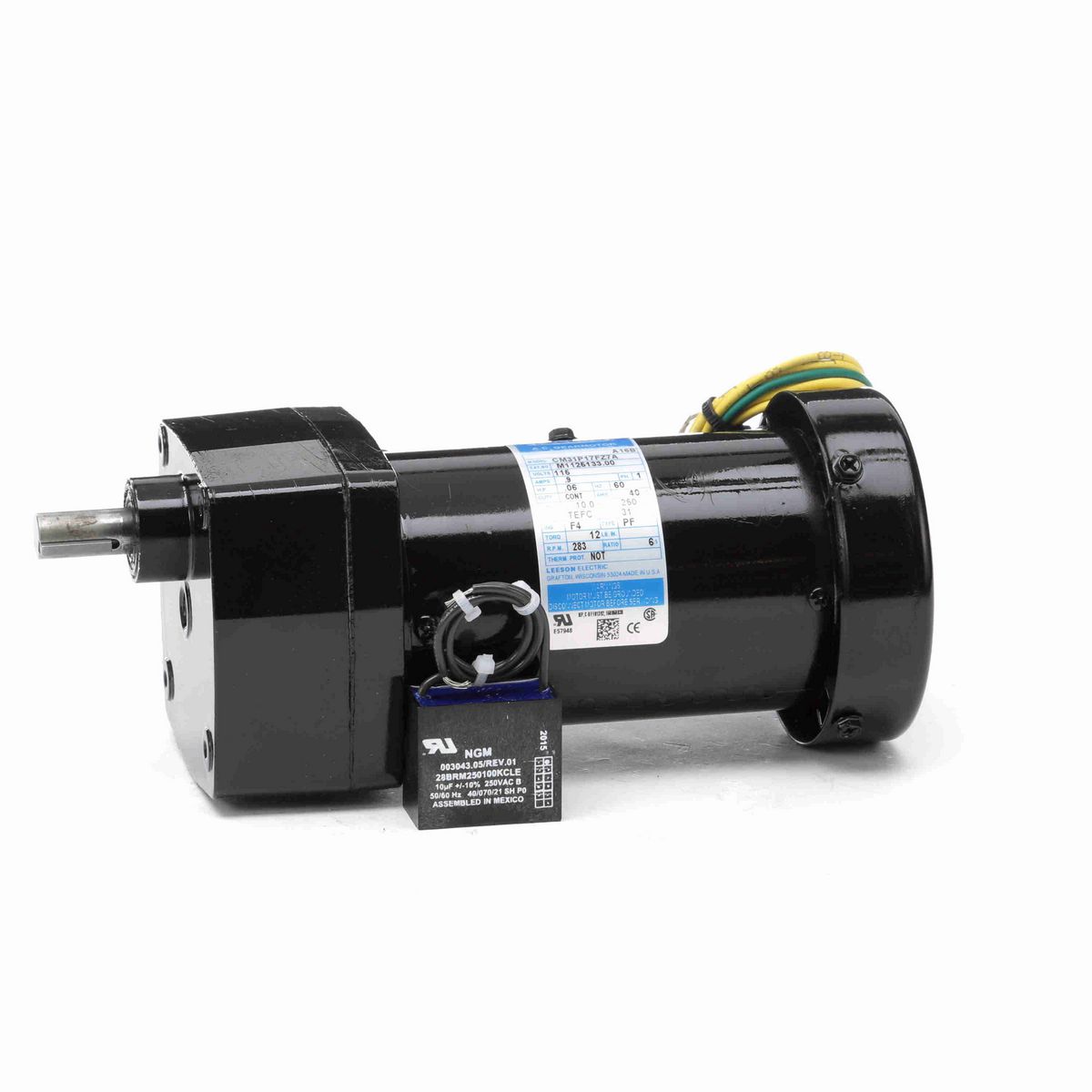 LEESON Parallel Shaft Gearmotor, 0.06 HP, 1 Ph, 60 Hz, 115 V, 283 RPM, 31 Frame, TEFC - M1125133.00