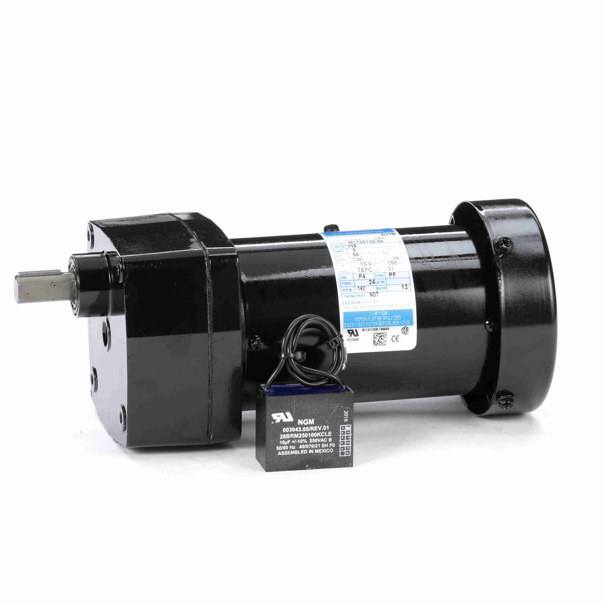 LEESON Parallel Shaft Gearmotor, 0.06 HP, 1 Ph, 60 Hz, 115 V, 142 RPM, 31 Frame, TEFC - M1125132.00