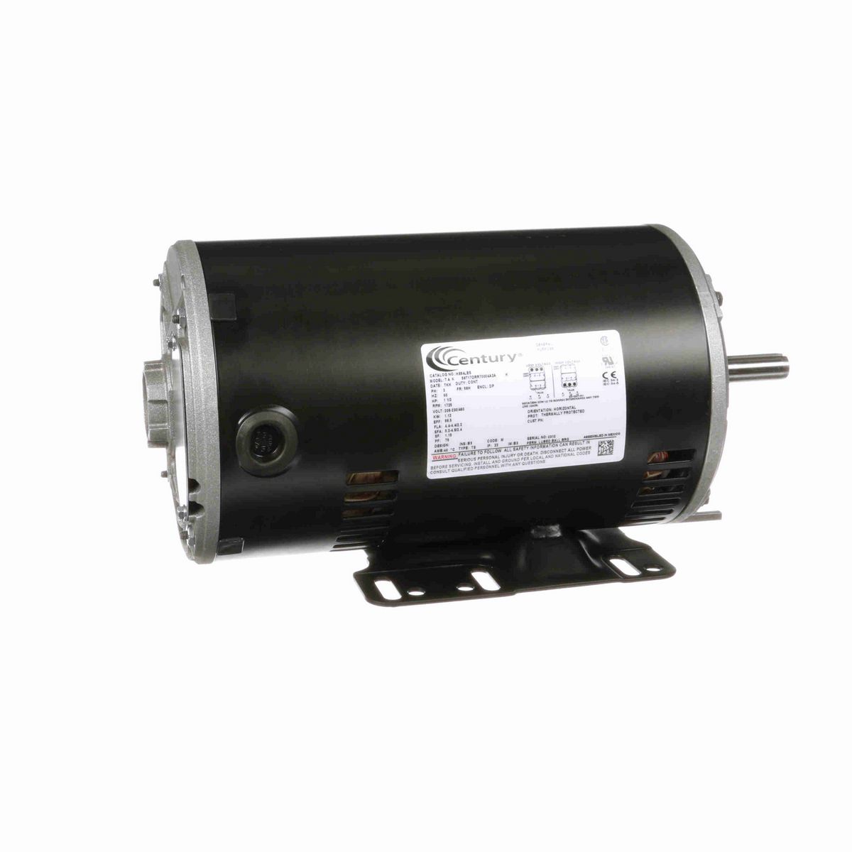 Century General Purpose Motor, 1 1/2 HP, 3 Ph, 60 Hz, 208-230/460 V, 1800 RPM, 56H Frame, DP - H884LES