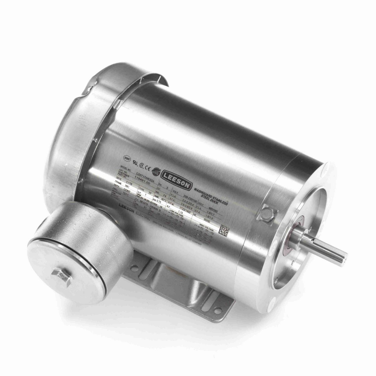 LEESON Premium Duck™ General Purpose Motor, 1 & 1 HP, 3 Ph, 60 & 50 Hz, 230/460 & 190/380 V, 1800 & 1500 RPM, 56C Frame, TEFC - 119491.00