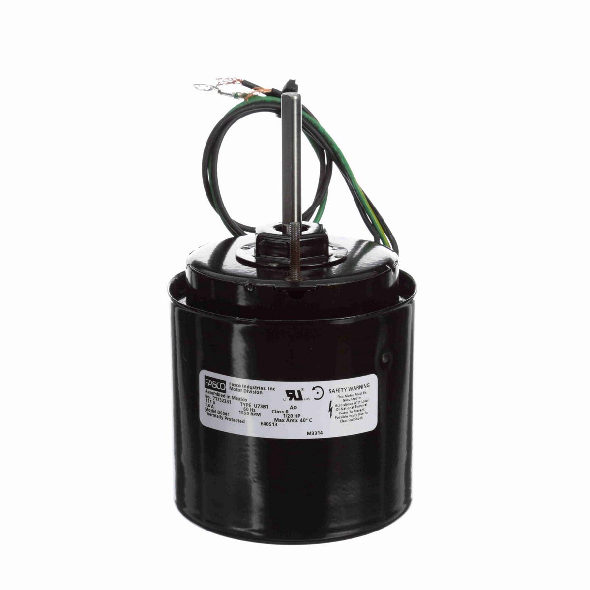 FASCO Ventilation Motor, 1/20 HP, 1 Ph, 60 Hz, 115 V, 1550 RPM, 1 Speed, 3.3" Diameter, TEFC - D0041