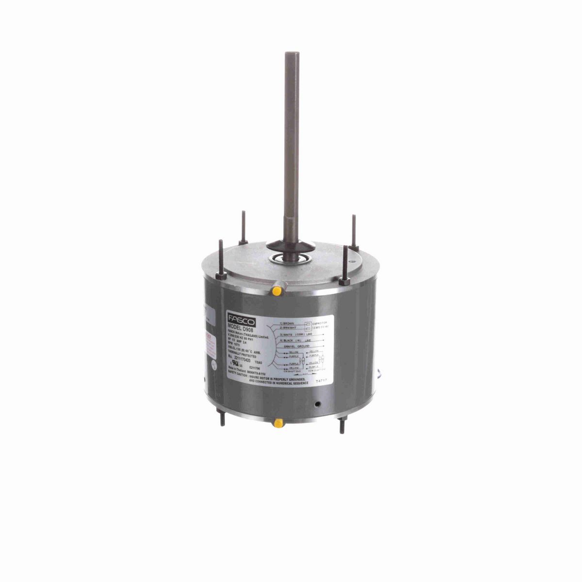 FASCO Condenser Fan Motor, 1/3 HP, 1 Ph, 60 Hz, 208-230 V, 1075 RPM, 1 Speed, 48 Frame, TEAO - D908