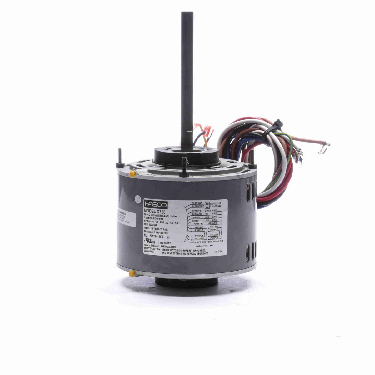 FASCO Condenser Fan Motor, 1/4 HP, 1 Ph, 60 Hz, 208-230 V, 1075 RPM, 3 Speed, 48 Frame, ODP - D742