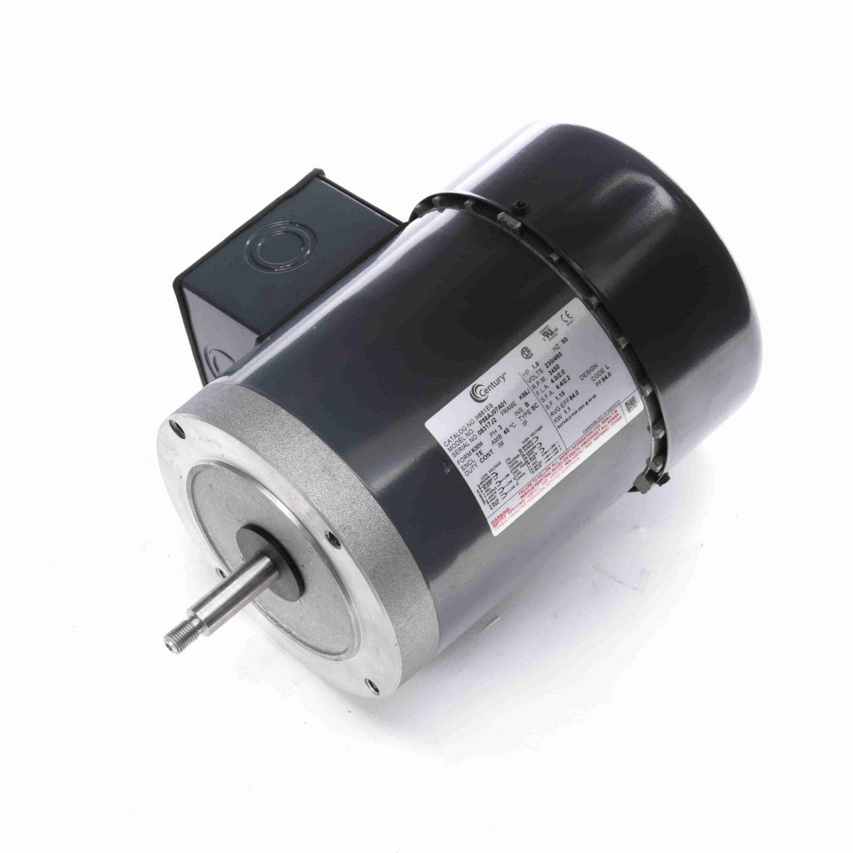 Century General Purpose Pump Motor, 1.5 HP, 3 Ph, 60 Hz, 230/460 V, 3600 RPM, K56J Frame, TEFC - H661ES