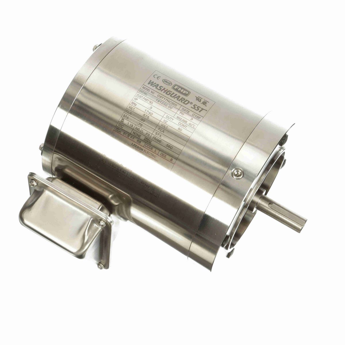 LEESON General Purpose Motor, 0.50 HP, 3 Ph, 60 Hz, 575 V, 1800 RPM, 56C Frame, TENV - 191232.00