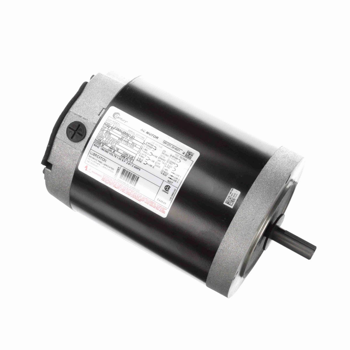 Century General Purpose Motor, 3/4 HP, 3 Ph, 60 Hz, 200-230/460 V, 1800 RPM, 56C Frame, TENV - H257L