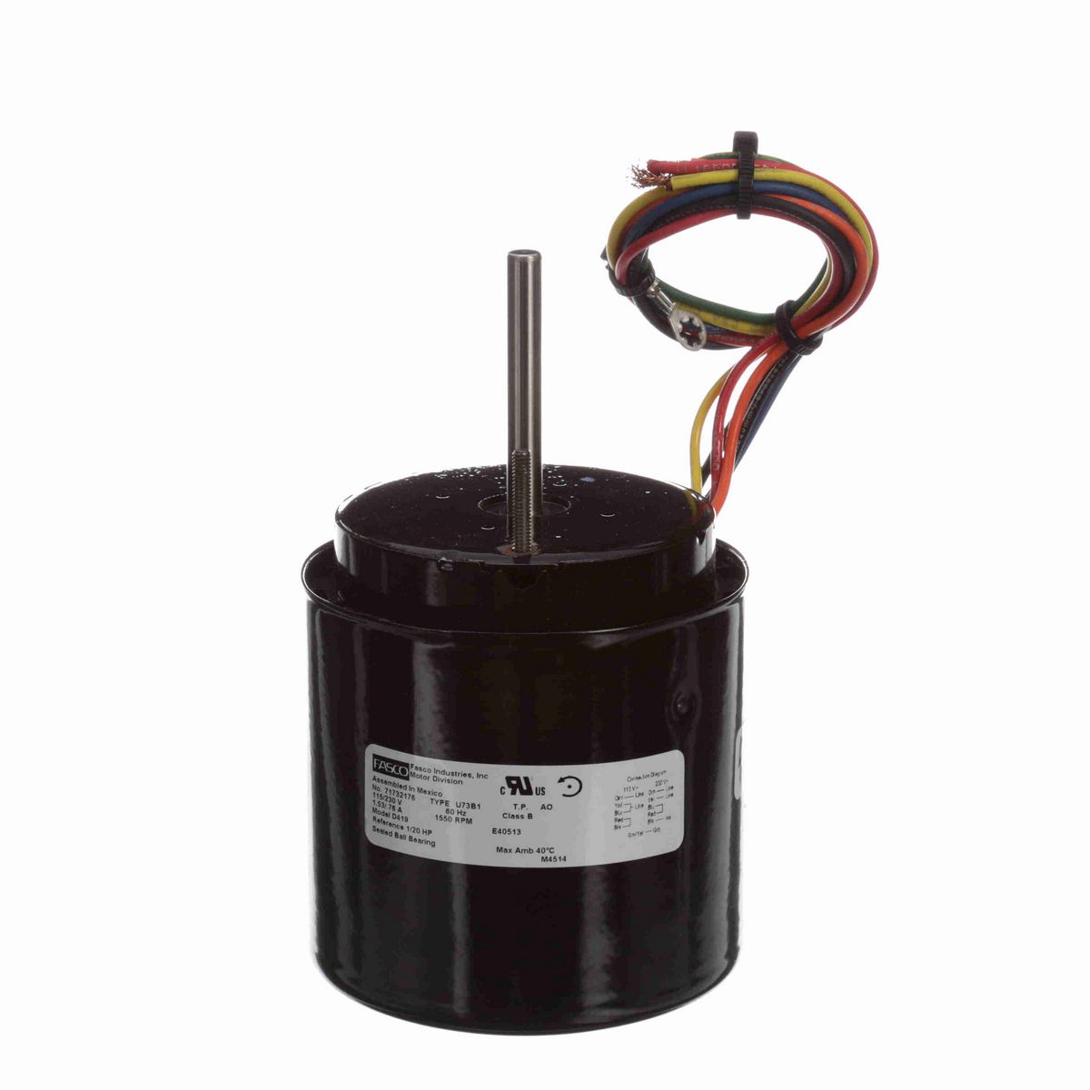 FASCO Ventilation Motor, 1/20 HP, 1 Ph, 60 Hz, 115/230 V, 1550 RPM, 1 Speed, 3.3" Diameter, OAO - D419