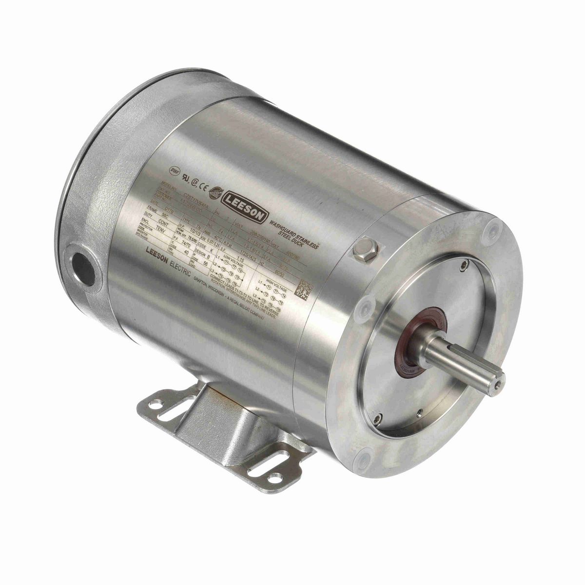 LEESON Premium Duck™ General Purpose Motor, 0.50 & 0.33 HP, 3 Ph, 60 & 50 Hz, 230/460 & 190/380 V, 1800 & 1500 RPM, 56C Frame, TENV - 117266.00